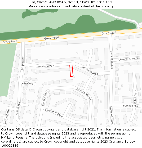 16, GROVELAND ROAD, SPEEN, NEWBURY, RG14 1SS: Location map and indicative extent of plot