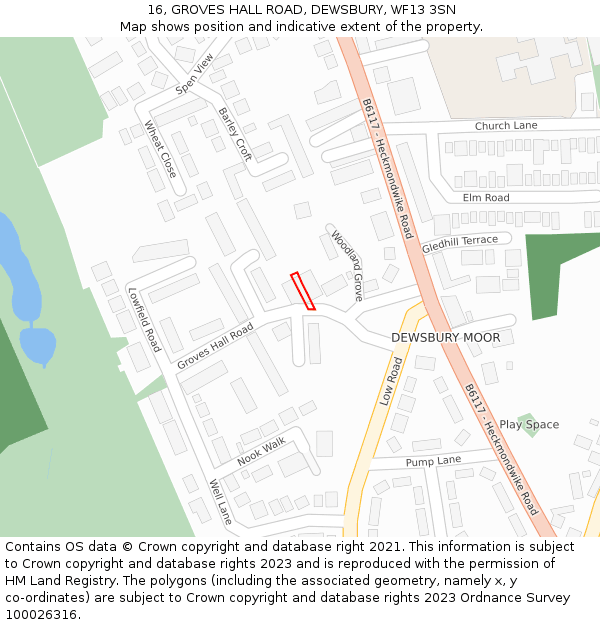 16, GROVES HALL ROAD, DEWSBURY, WF13 3SN: Location map and indicative extent of plot