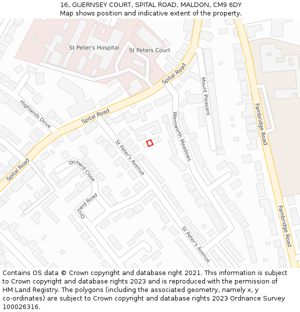 16, GUERNSEY COURT, SPITAL ROAD, MALDON, CM9 6DY: Location map and indicative extent of plot