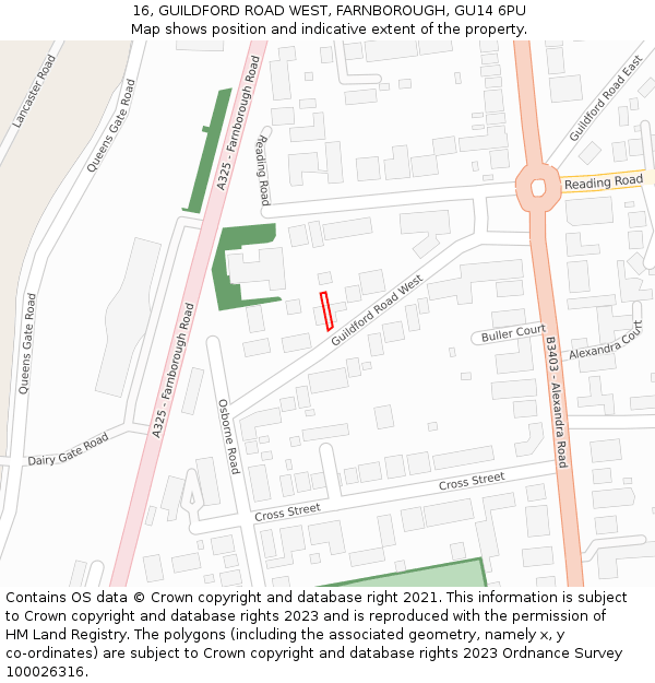 16, GUILDFORD ROAD WEST, FARNBOROUGH, GU14 6PU: Location map and indicative extent of plot