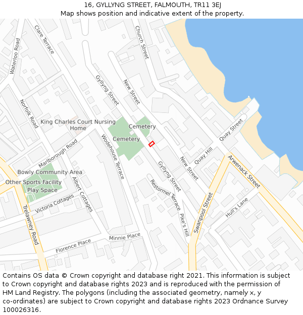 16, GYLLYNG STREET, FALMOUTH, TR11 3EJ: Location map and indicative extent of plot