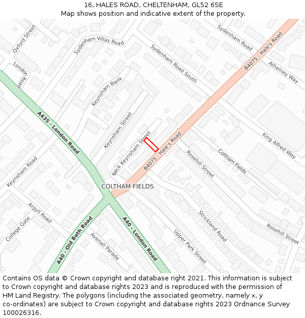 16, HALES ROAD, CHELTENHAM, GL52 6SE: Location map and indicative extent of plot