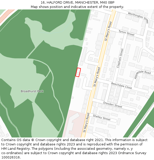 16, HALFORD DRIVE, MANCHESTER, M40 0BP: Location map and indicative extent of plot