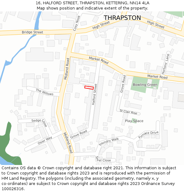 16, HALFORD STREET, THRAPSTON, KETTERING, NN14 4LA: Location map and indicative extent of plot