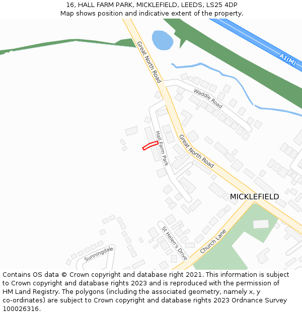 16, HALL FARM PARK, MICKLEFIELD, LEEDS, LS25 4DP: Location map and indicative extent of plot