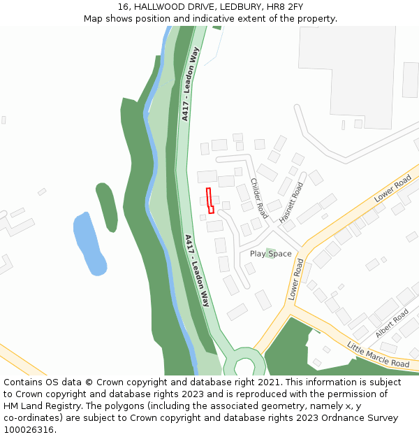 16, HALLWOOD DRIVE, LEDBURY, HR8 2FY: Location map and indicative extent of plot