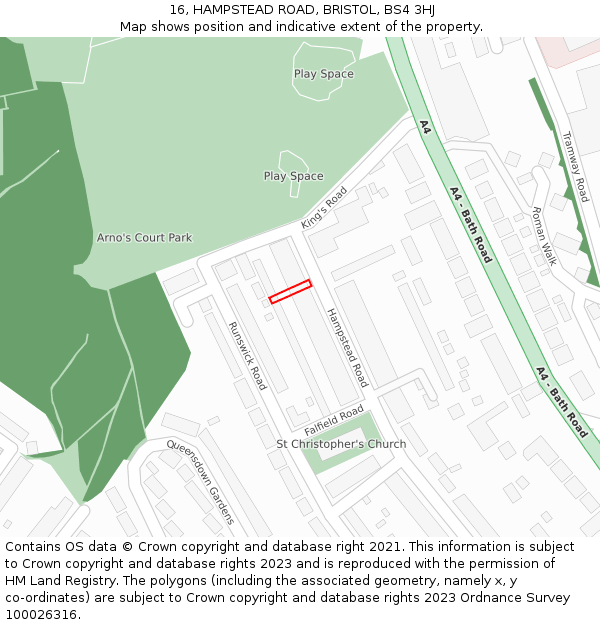 16, HAMPSTEAD ROAD, BRISTOL, BS4 3HJ: Location map and indicative extent of plot