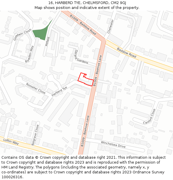 16, HARBERD TYE, CHELMSFORD, CM2 9GJ: Location map and indicative extent of plot