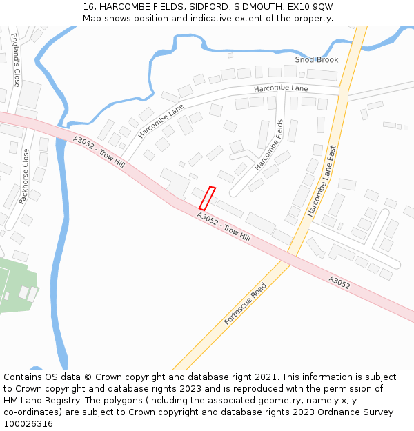 16, HARCOMBE FIELDS, SIDFORD, SIDMOUTH, EX10 9QW: Location map and indicative extent of plot