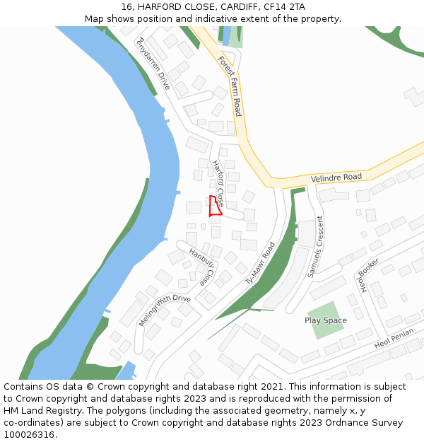 16, HARFORD CLOSE, CARDIFF, CF14 2TA: Location map and indicative extent of plot