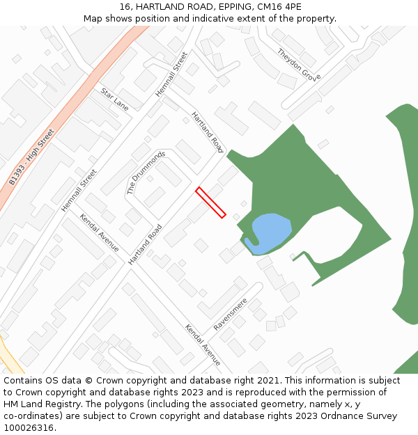 16, HARTLAND ROAD, EPPING, CM16 4PE: Location map and indicative extent of plot