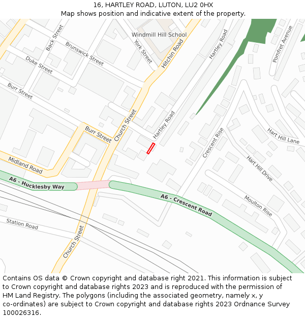 16, HARTLEY ROAD, LUTON, LU2 0HX: Location map and indicative extent of plot