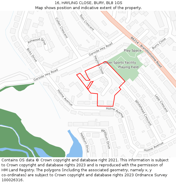 16, HAYLING CLOSE, BURY, BL8 1GS: Location map and indicative extent of plot