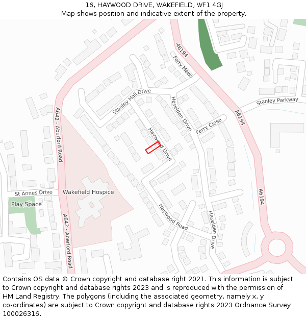 16, HAYWOOD DRIVE, WAKEFIELD, WF1 4GJ: Location map and indicative extent of plot