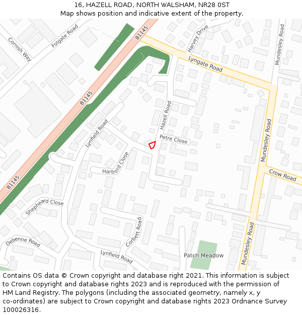 16, HAZELL ROAD, NORTH WALSHAM, NR28 0ST: Location map and indicative extent of plot
