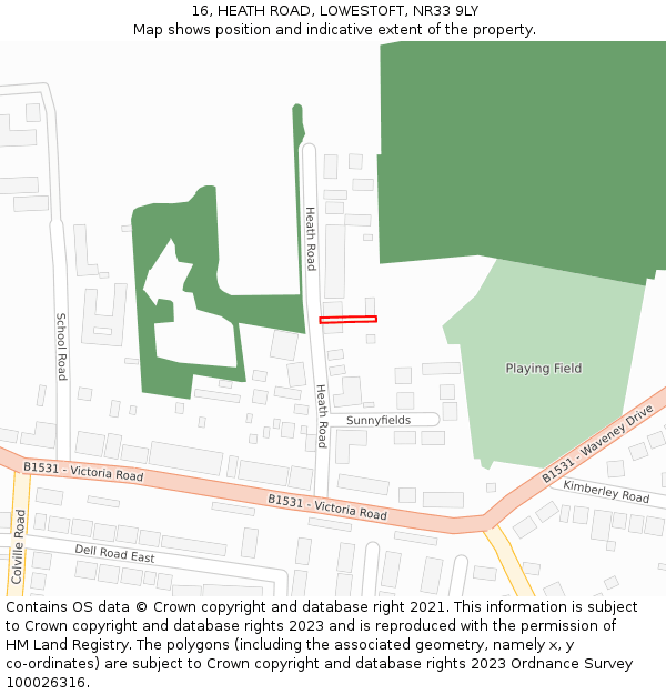 16, HEATH ROAD, LOWESTOFT, NR33 9LY: Location map and indicative extent of plot