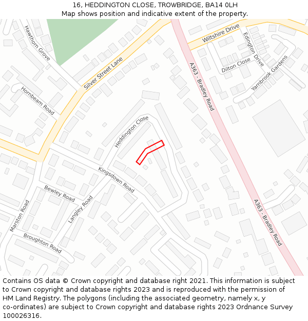 16, HEDDINGTON CLOSE, TROWBRIDGE, BA14 0LH: Location map and indicative extent of plot