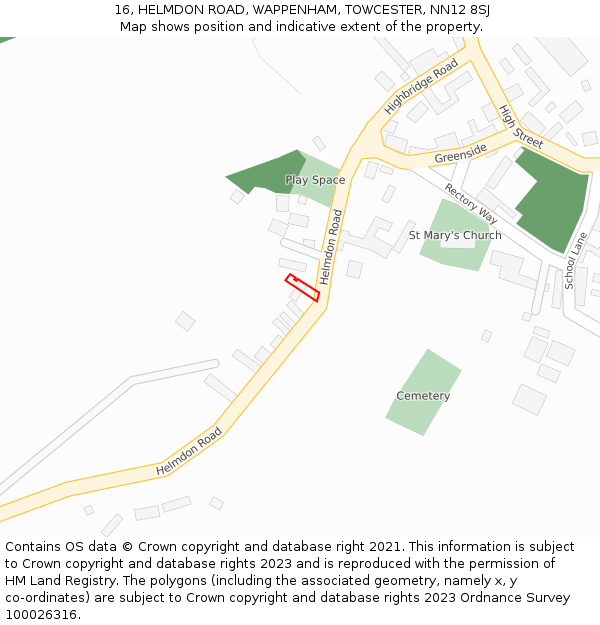 16, HELMDON ROAD, WAPPENHAM, TOWCESTER, NN12 8SJ: Location map and indicative extent of plot