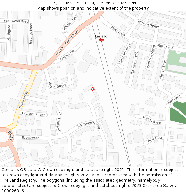 16, HELMSLEY GREEN, LEYLAND, PR25 3PN: Location map and indicative extent of plot