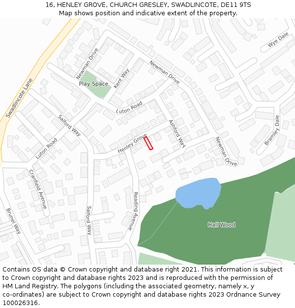 16, HENLEY GROVE, CHURCH GRESLEY, SWADLINCOTE, DE11 9TS: Location map and indicative extent of plot