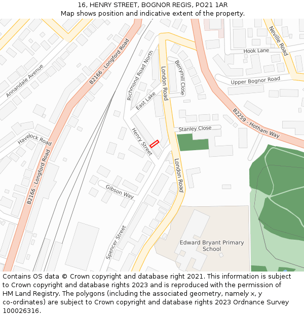 16, HENRY STREET, BOGNOR REGIS, PO21 1AR: Location map and indicative extent of plot