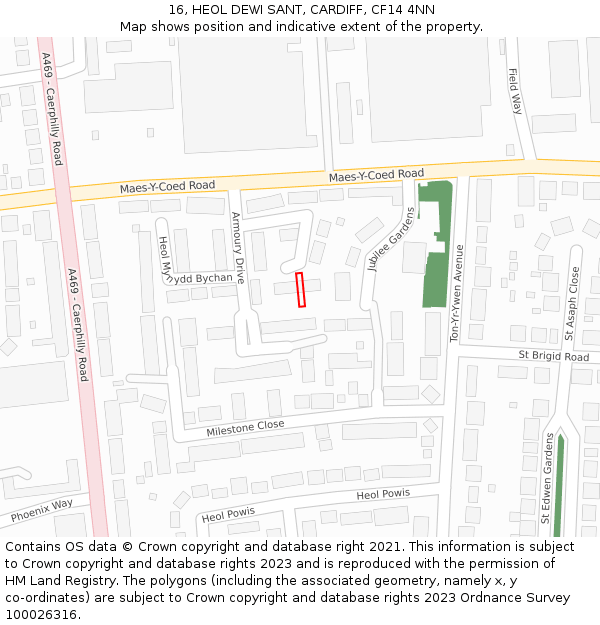 16, HEOL DEWI SANT, CARDIFF, CF14 4NN: Location map and indicative extent of plot