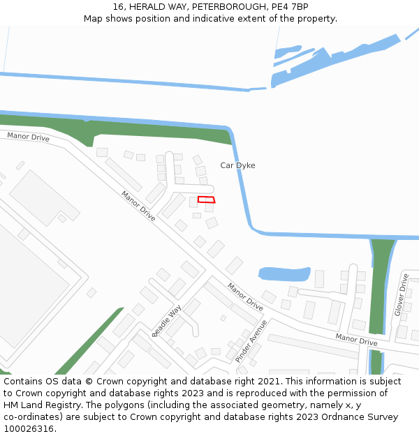 16, HERALD WAY, PETERBOROUGH, PE4 7BP: Location map and indicative extent of plot
