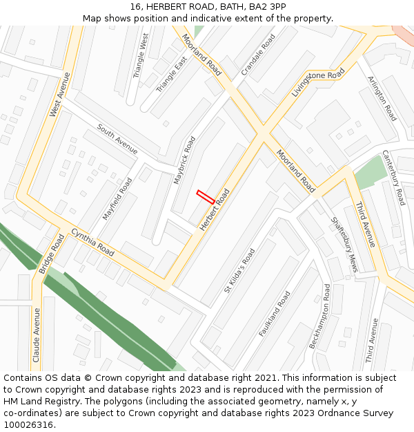 16, HERBERT ROAD, BATH, BA2 3PP: Location map and indicative extent of plot