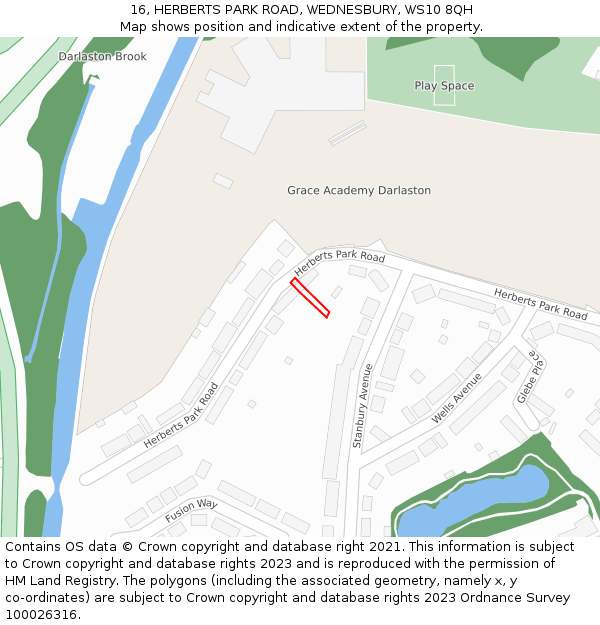 16, HERBERTS PARK ROAD, WEDNESBURY, WS10 8QH: Location map and indicative extent of plot
