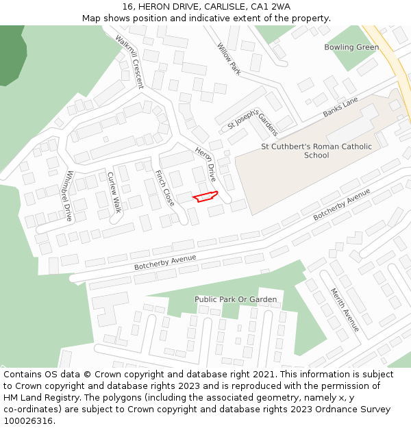 16, HERON DRIVE, CARLISLE, CA1 2WA: Location map and indicative extent of plot