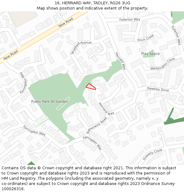 16, HERRIARD WAY, TADLEY, RG26 3UG: Location map and indicative extent of plot
