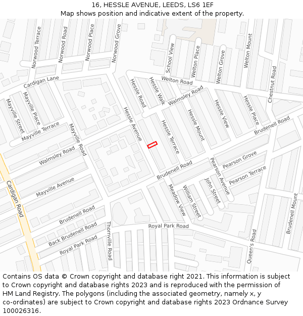 16, HESSLE AVENUE, LEEDS, LS6 1EF: Location map and indicative extent of plot
