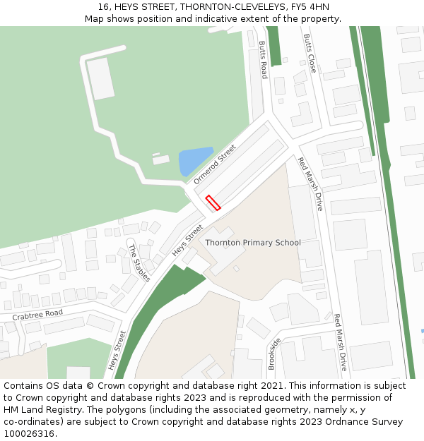 16, HEYS STREET, THORNTON-CLEVELEYS, FY5 4HN: Location map and indicative extent of plot