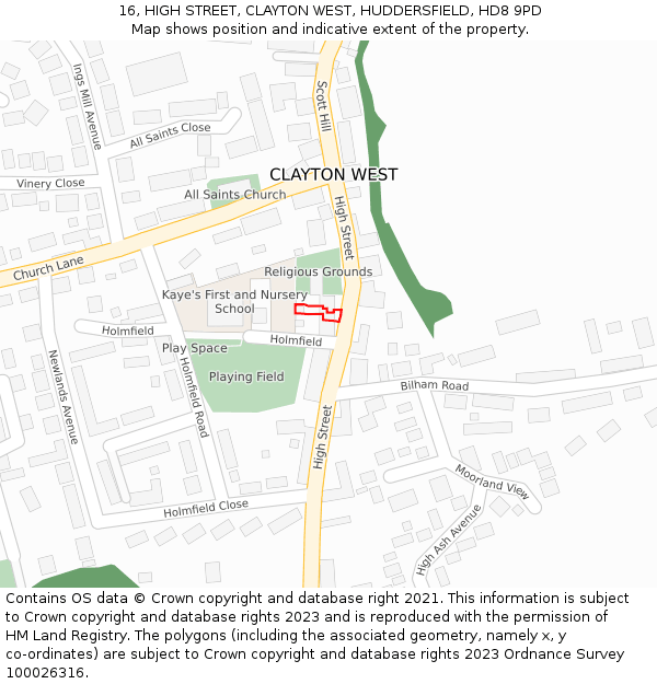 16, HIGH STREET, CLAYTON WEST, HUDDERSFIELD, HD8 9PD: Location map and indicative extent of plot