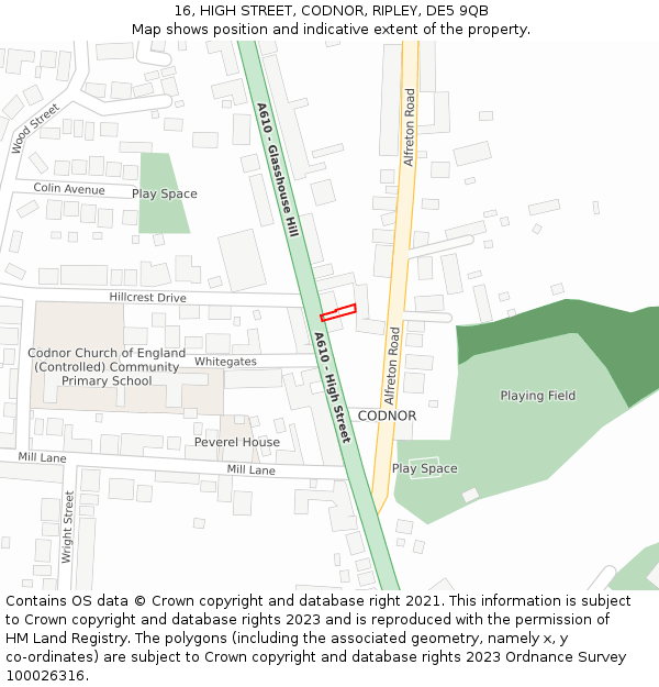16, HIGH STREET, CODNOR, RIPLEY, DE5 9QB: Location map and indicative extent of plot