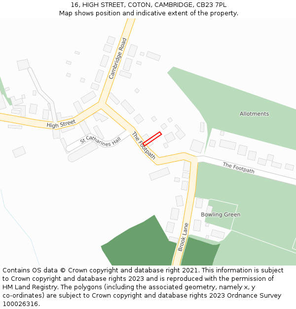 16, HIGH STREET, COTON, CAMBRIDGE, CB23 7PL: Location map and indicative extent of plot