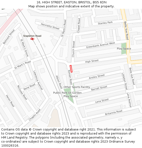 16, HIGH STREET, EASTON, BRISTOL, BS5 6DN: Location map and indicative extent of plot