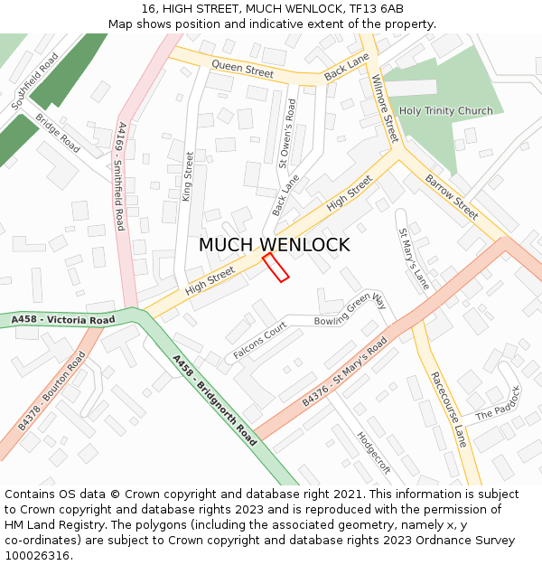 16, HIGH STREET, MUCH WENLOCK, TF13 6AB: Location map and indicative extent of plot