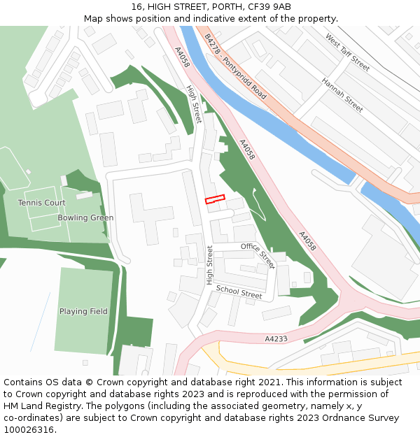 16, HIGH STREET, PORTH, CF39 9AB: Location map and indicative extent of plot