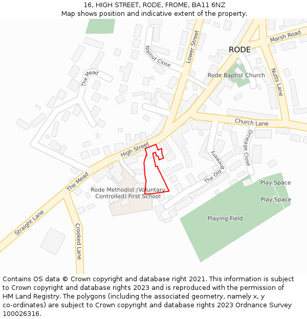 16, HIGH STREET, RODE, FROME, BA11 6NZ: Location map and indicative extent of plot