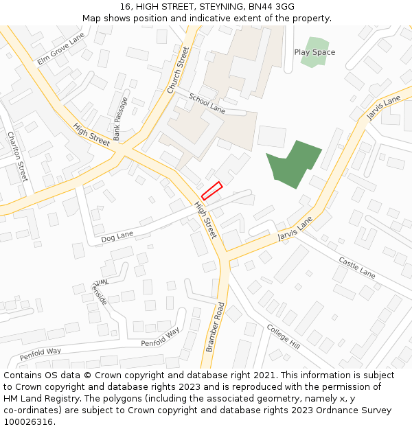 16, HIGH STREET, STEYNING, BN44 3GG: Location map and indicative extent of plot