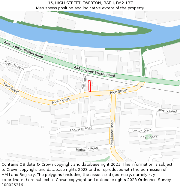 16, HIGH STREET, TWERTON, BATH, BA2 1BZ: Location map and indicative extent of plot