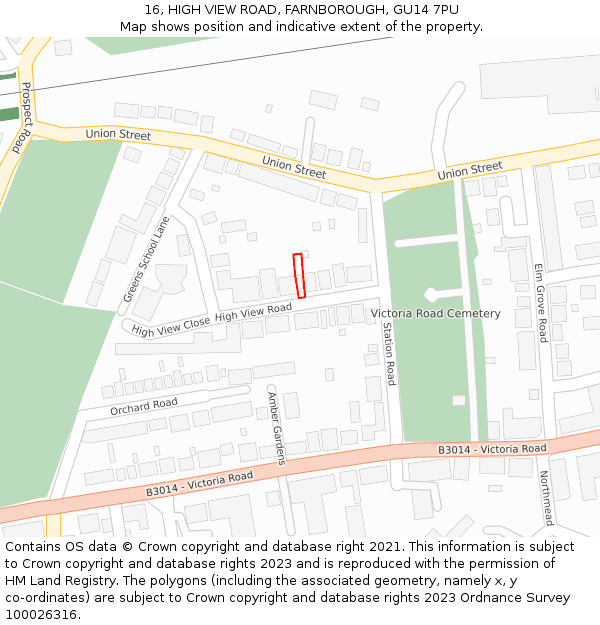 16, HIGH VIEW ROAD, FARNBOROUGH, GU14 7PU: Location map and indicative extent of plot