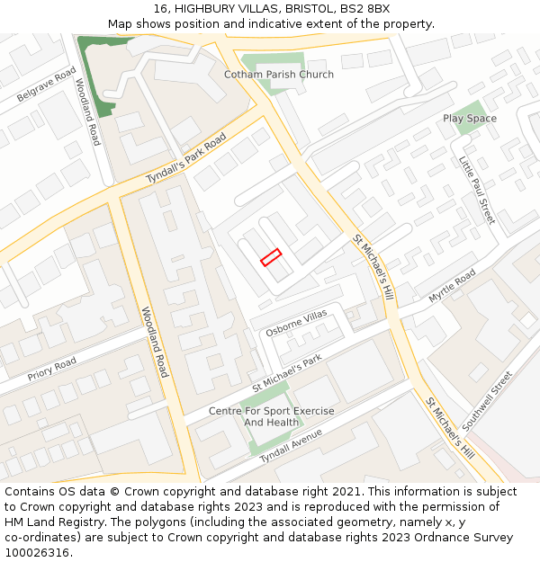 16, HIGHBURY VILLAS, BRISTOL, BS2 8BX: Location map and indicative extent of plot