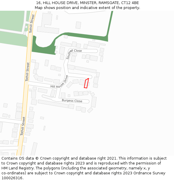 16, HILL HOUSE DRIVE, MINSTER, RAMSGATE, CT12 4BE: Location map and indicative extent of plot