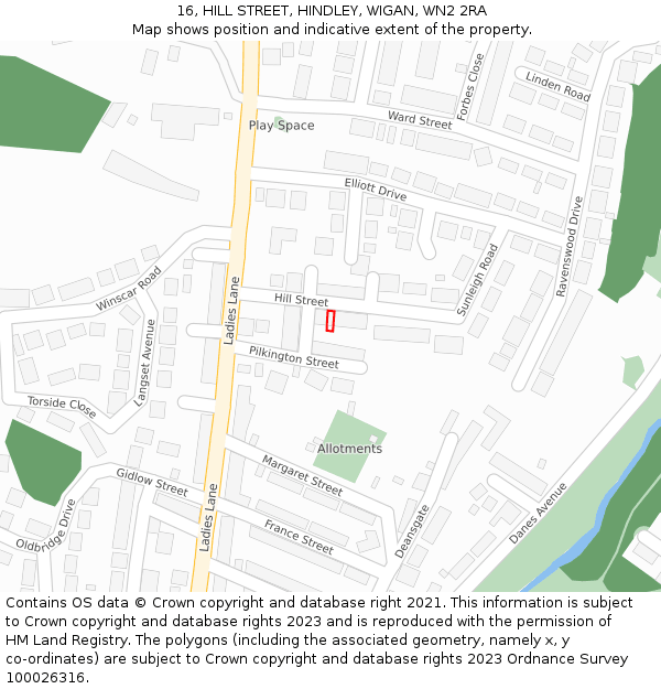 16, HILL STREET, HINDLEY, WIGAN, WN2 2RA: Location map and indicative extent of plot