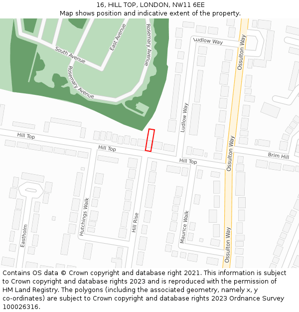 16, HILL TOP, LONDON, NW11 6EE: Location map and indicative extent of plot