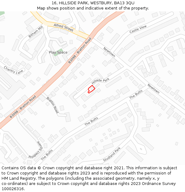 16, HILLSIDE PARK, WESTBURY, BA13 3QU: Location map and indicative extent of plot