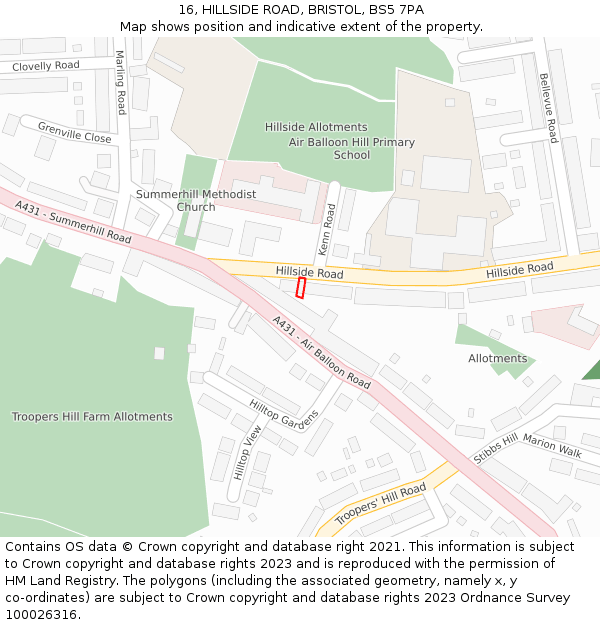 16, HILLSIDE ROAD, BRISTOL, BS5 7PA: Location map and indicative extent of plot