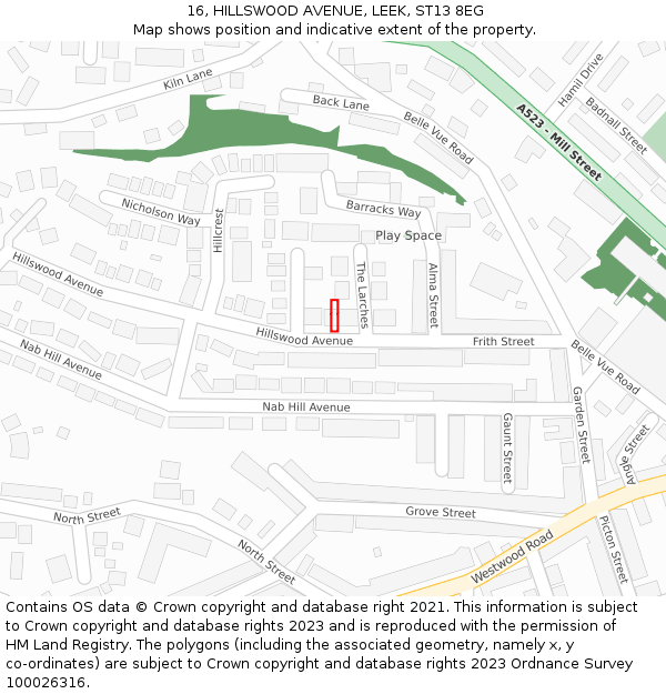 16, HILLSWOOD AVENUE, LEEK, ST13 8EG: Location map and indicative extent of plot